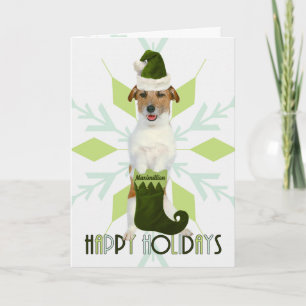 Jack Russell Terrier Santa Hund Grönt Jul Helgkort