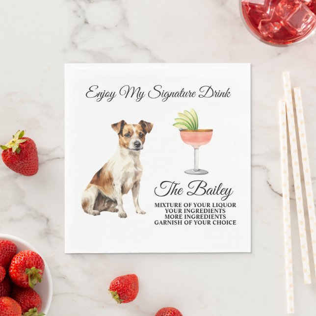 Jack Russell Terrier Signaturdryck Bröllop Pappersservett (Insitu)