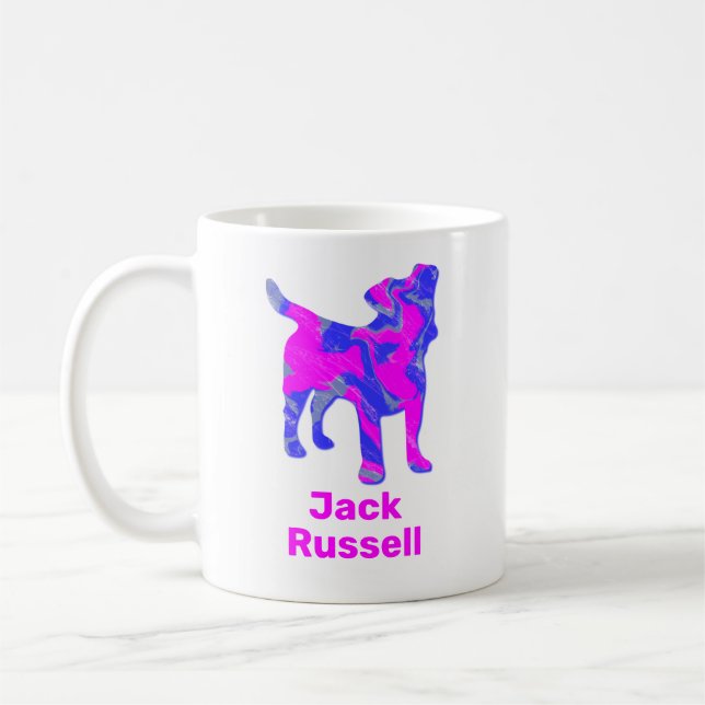 Jack Russell Terrier Silhouette Rosa & Blue Kaffemugg (Vänster)