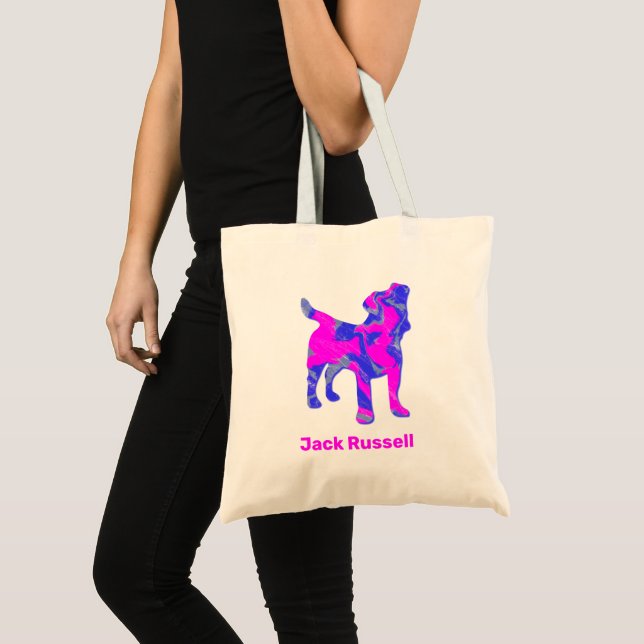 Jack Russell Terrier Silhouette Rosa & Blue Tygkasse (Framsida (produkt))