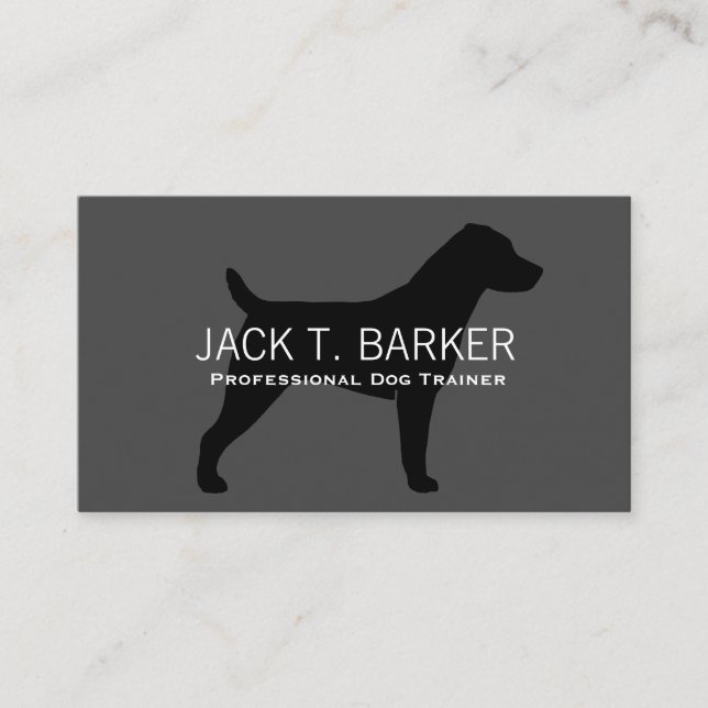 Jack Russell Terrier Siluett Svart på Grå Visitkort (Framsida)