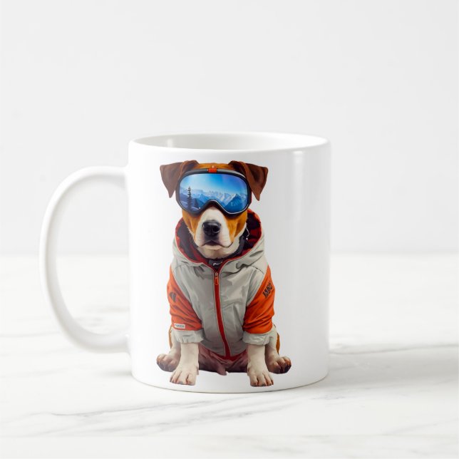 Jack Russell Terrier Ski Dog Art – Cute Winter Dog Kaffemugg (Vänster)