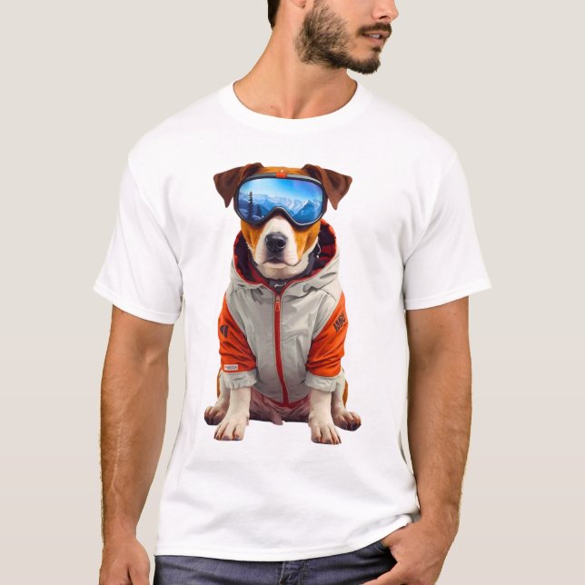 Jack Russell Terrier Ski Dog Art – Cute Winter Dog T Shirt (Framsida)