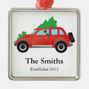 Jack Russell Terrier som kör julbil Julgransprydnad Metall