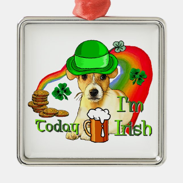 Jack Russell Terrier St Patricks Dag är en irländs Julgransprydnad Metall (Framsidan)