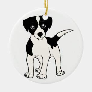 jack-russell-terrier svart tecknad julgransprydnad keramik