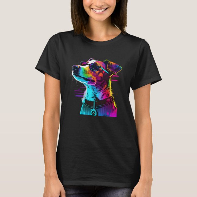 Jack Russell Terrier Synthwave 1 T Shirt (Framsida)
