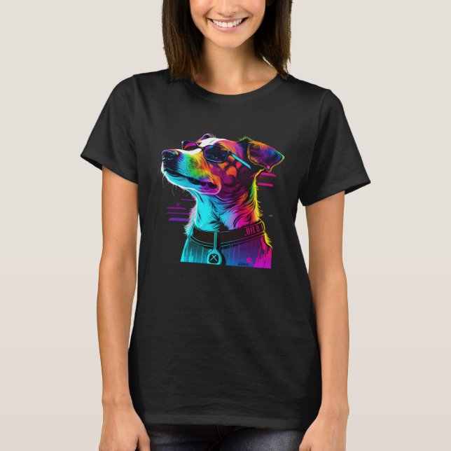 Jack Russell Terrier Synthwave  1 T Shirt (Framsida)