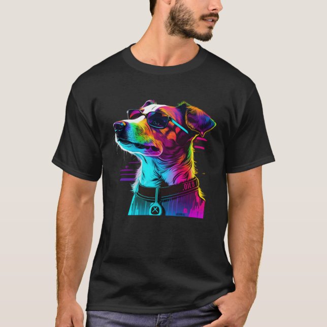 Jack Russell Terrier Synthwave  1 T Shirt (Framsida)