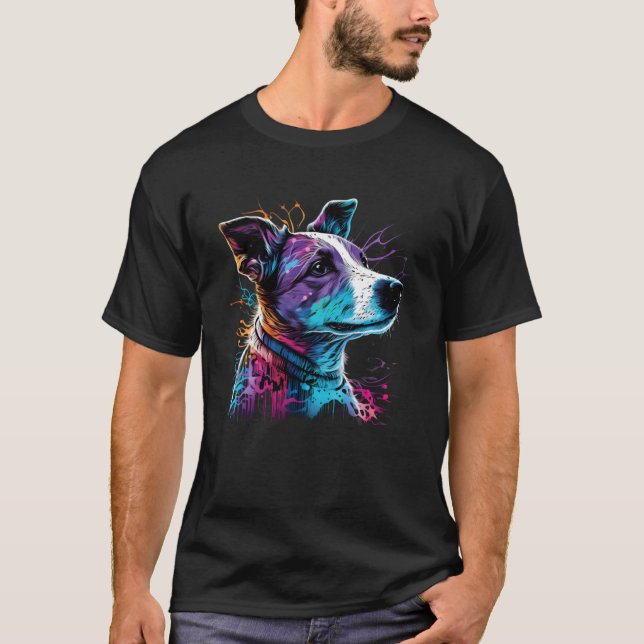 Jack Russell Terrier Synthwave T Shirt (Framsida)