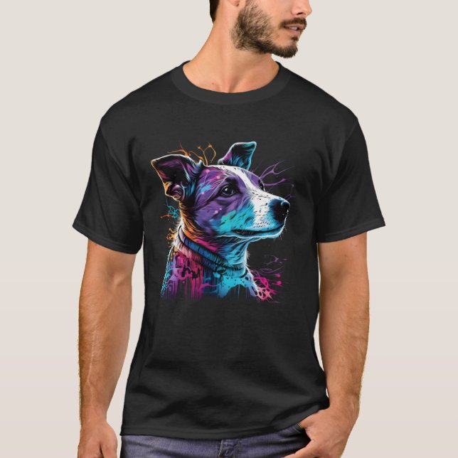 Jack Russell Terrier Synthwave T Shirt (Framsida)