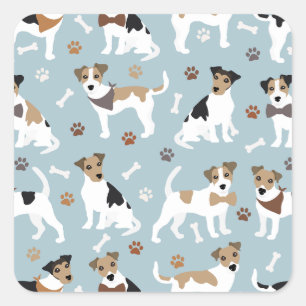 Jack Russell Terrier Tassar och Bones Square Stick Fyrkantigt Klistermärke