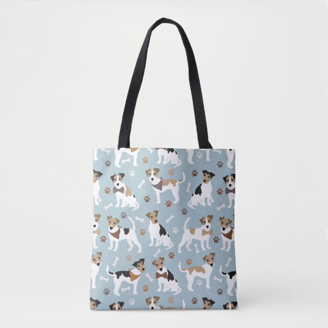 Jack Russell Terrier Tassar och Bones Tote Bag Tygkasse (Framsida)