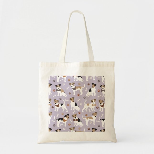 Jack Russell Terrier Tassar och Bones Tote Bag Tygkasse (Framsidan)