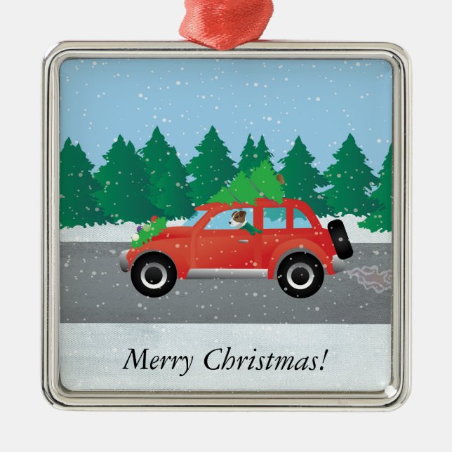 Jack Russell Terrier-Träd på överkant Julgransprydnad Metall (Framsidan)