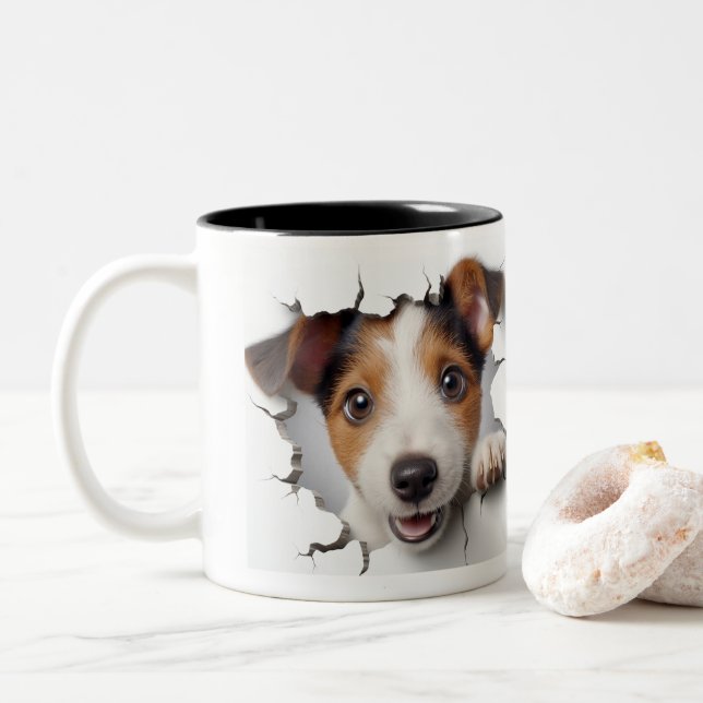 Jack Russell Terrier   Två-Tonad Mugg (Med munk)