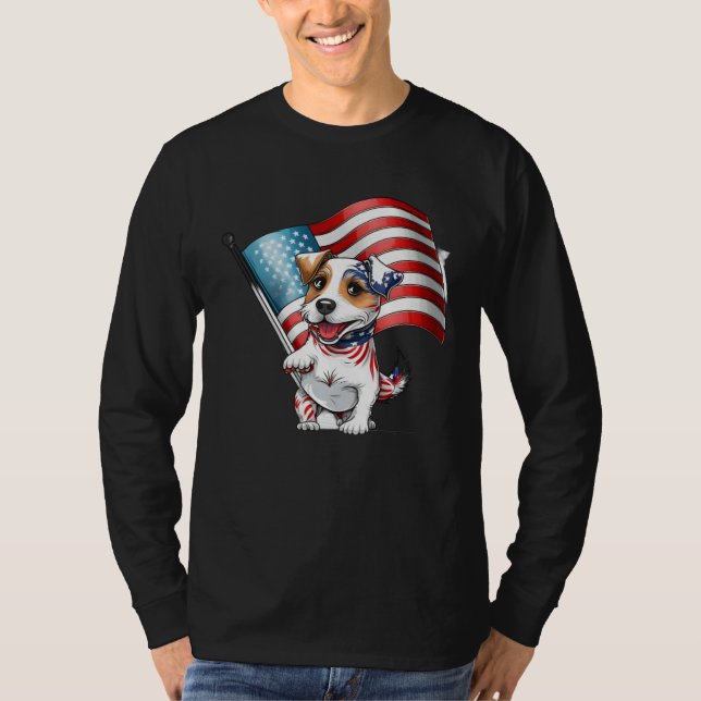 Jack Russell Terrier USA Flag T Shirt (Framsida)