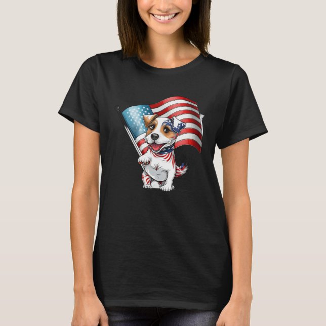 Jack Russell Terrier USA Flag T Shirt (Framsida)