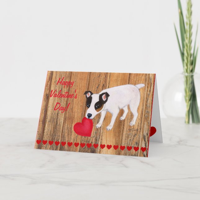 Jack Russell Terrier Valentine Card Wood Helgkort (Framsida)