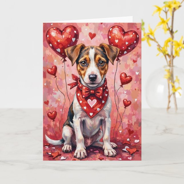 Jack Russell Terrier Valentine Dog Sitting Kort (Gul blomma)