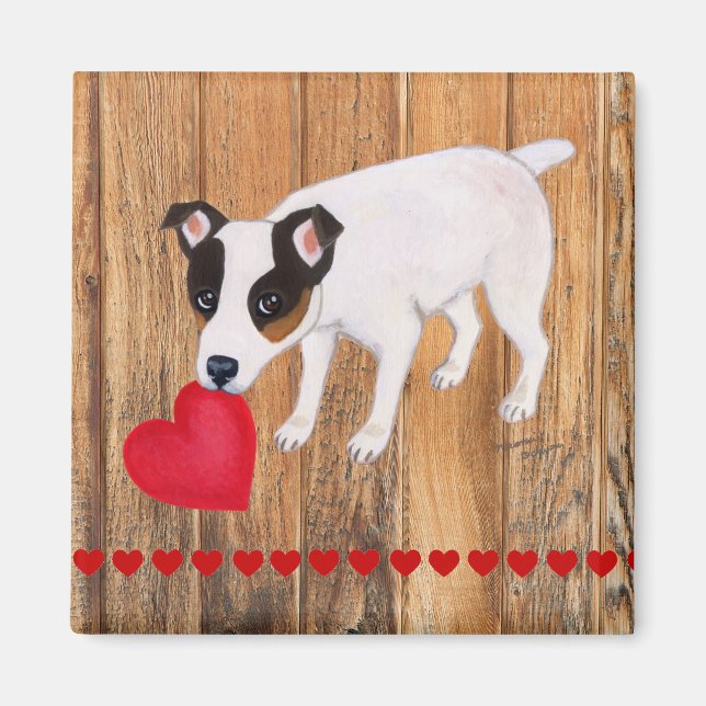 Jack Russell Terrier Valentine Wood Magnet (Framsidan)