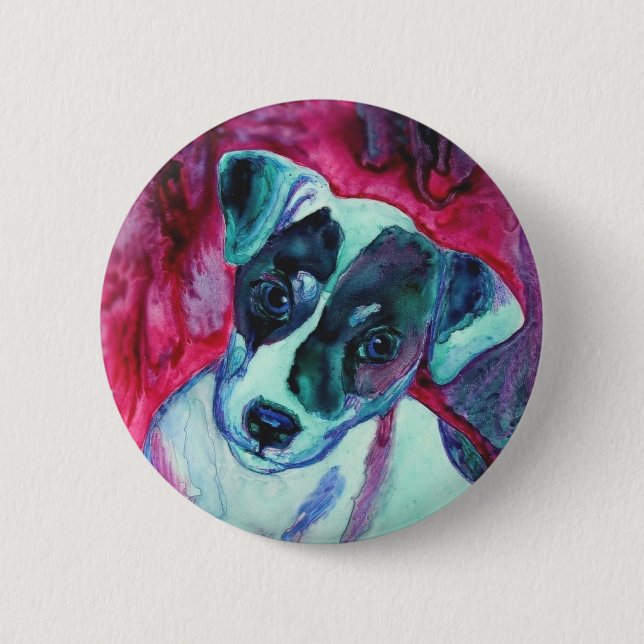 Jack Russell Terrier Valp Button - "Julep" Knapp (Framsida)