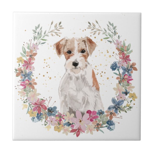 Jack Russell Terrier Vår blommor Wandan Kakelplatta (Framsidan)
