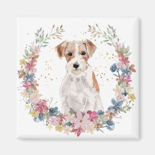 Jack Russell Terrier Vår blommor Wandan Magnet (Framsidan)