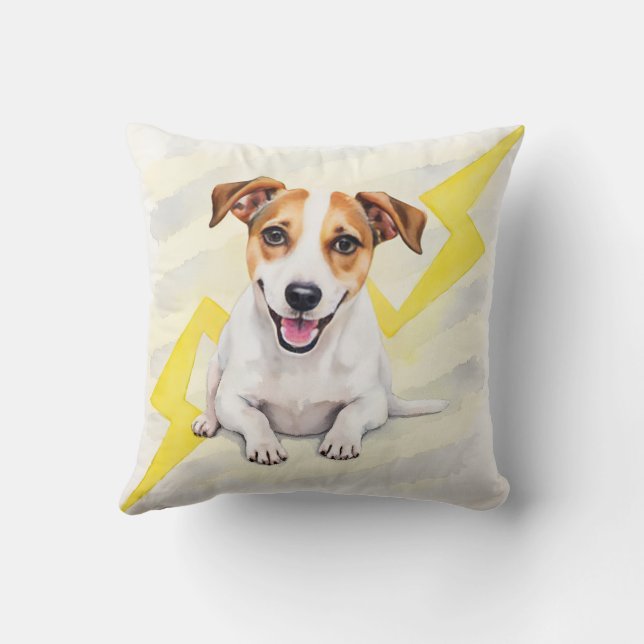 Jack Russell Terrier Vattenfärg Sicksack Energi Ko Kudde (Baksida)