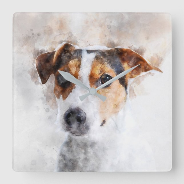 Jack Russell Terrier Watercolor Art Fyrkantig Klocka (Framsida)