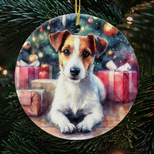 Jack Russell Terrier Watercolor Scene jul Julgransprydnad Keramik