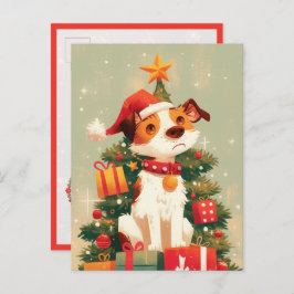 Jack Russell Terrier with Christmas Tree and Gifts Vykort