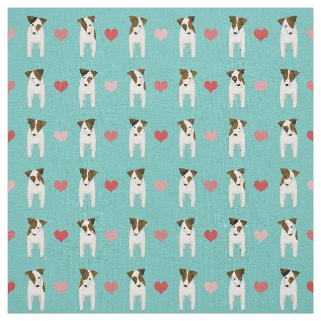 Jack Russell Terriers hjärtan Light teal i färg Tyg (Provkarta)