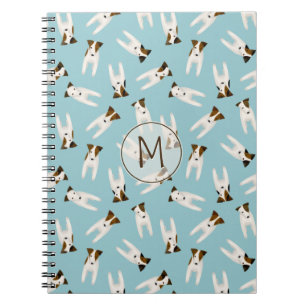Jack Russell Terriers mönster blue monogrammad Anteckningsbok Med Spiral