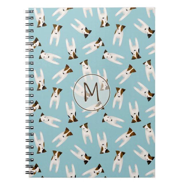 Jack Russell Terriers mönster blue monogrammad Anteckningsbok Med Spiral (Framsidan)