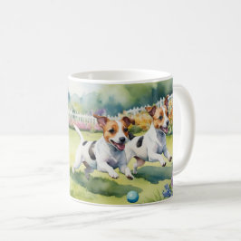 Jack Russell Terriers Playful Hundar Watercolor Kaffemugg