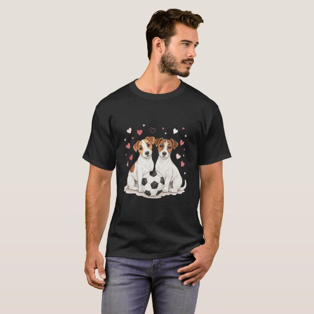 Jack Russell Terriers with soccer ball for Valenti T Shirt (Hel framsida)