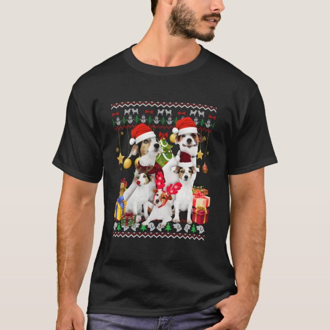 Jack Russell Ugly Santa T Shirt (Framsida)