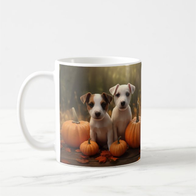 Jack Russell Valp Höstglädje Pumpa  Kaffemugg (Vänster)
