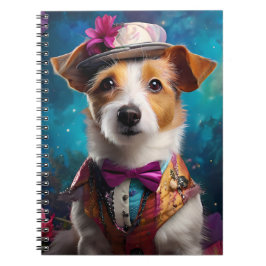 Jack Russell, vit hatt, rosa blomma Anteckningsbok