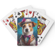 Jack Russell, vit hatt, rosa blomma