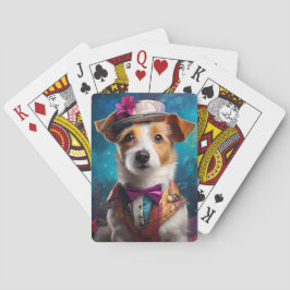 Jack Russell, vit hatt, rosa blomma Casinokort