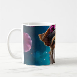 Jack Russell, vit hatt, rosa blomma Kaffemugg