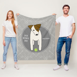 Jack Russell w tennis boll hund pappa grått white Fleecefilt