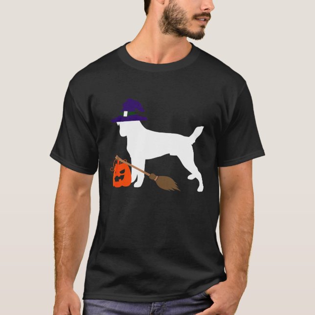 Jack Russell Witch Hat Halloween Hund Costume T Shirt (Framsida)