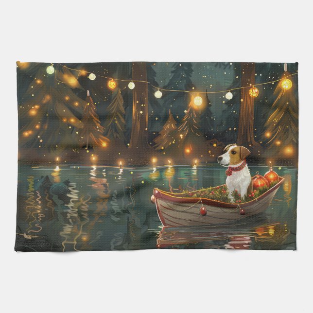 Jack Russells julfirande resa Kökshandduk (Horisontell)
