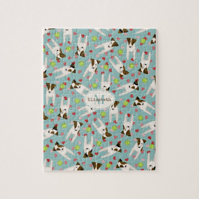 Jack Russells tennis bollar hjärtan Söta hund möns Pussel (Vertikal)