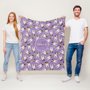 Jack Russells w tennis bollar lilac monogrammad Fleecefilt