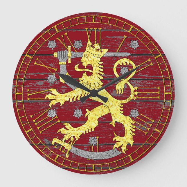 Jacka arm Finland Ditt Färg-trä Stor Klocka (Framsida)