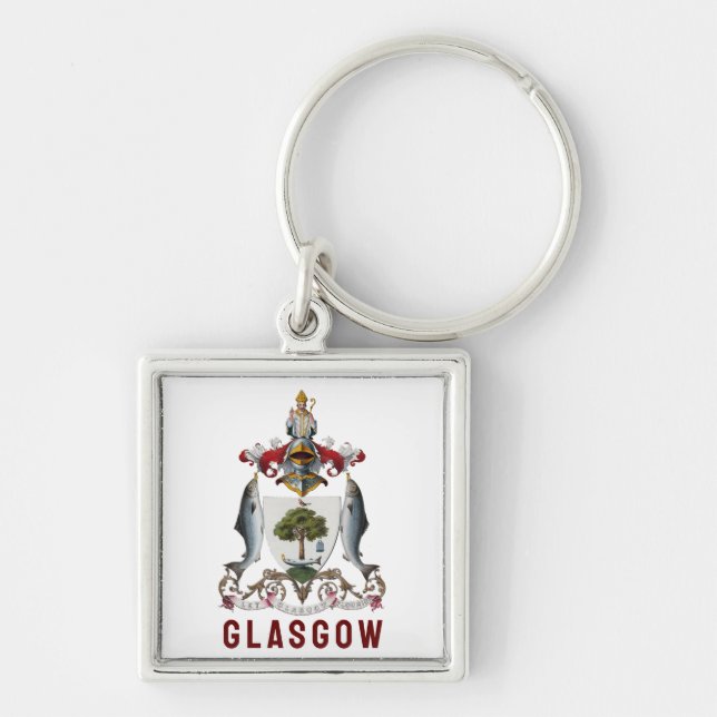 Jacka av Arm av Glasgow, SCOTLAND Fyrkantig Silverfärgad Nyckelring (Framsidan)